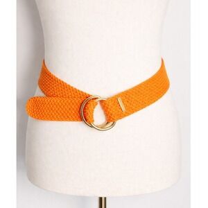 Ralph Lauren NEW Orange Woven Knit Gold Double O-ring Wide Buckle Belt SZ Medium